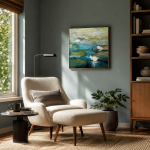 Lily Pond by Naomi Bautista, shown hanging in a living room
