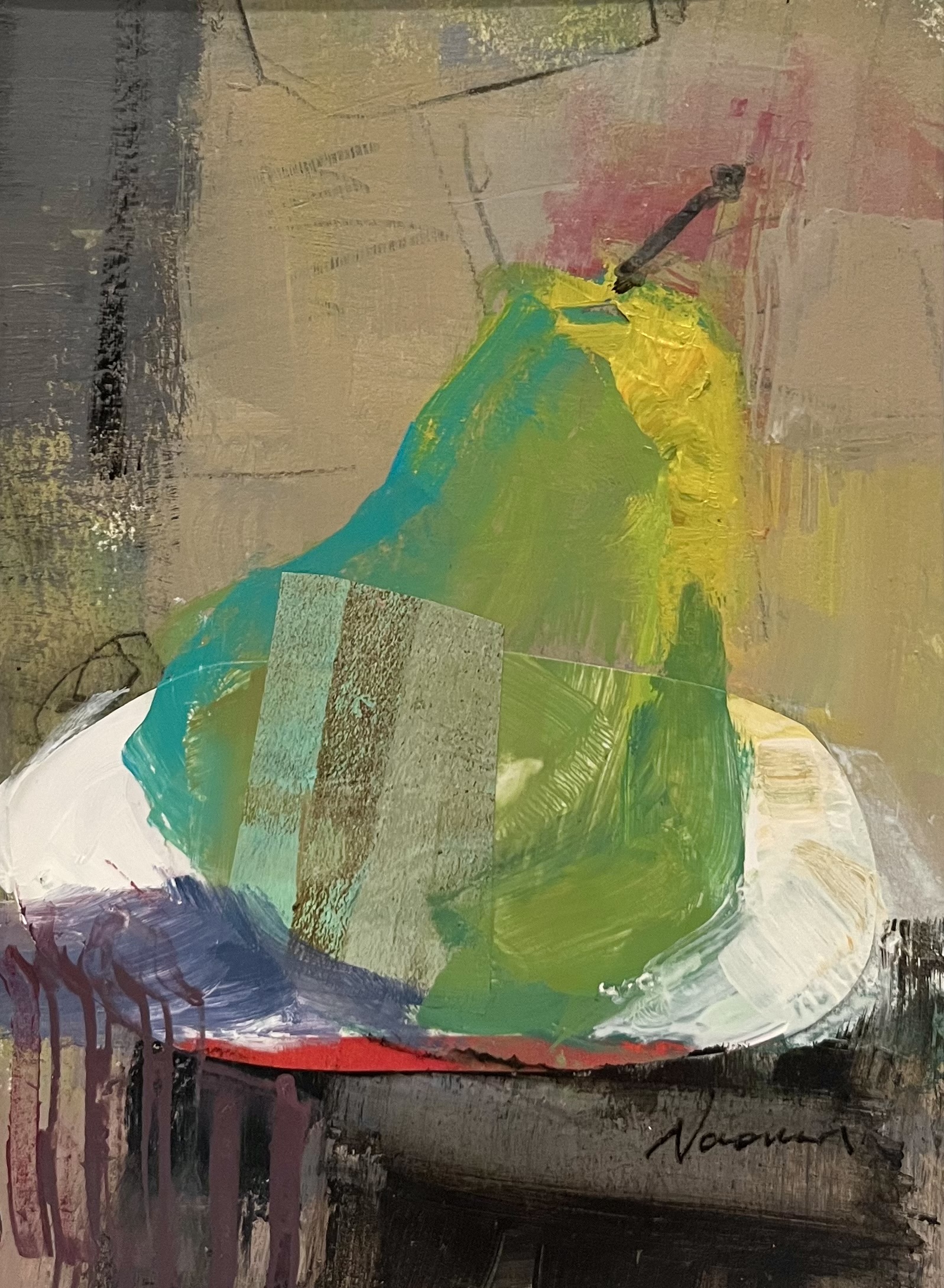 Abstract Pear, mixed media painting by Naomi Bautista