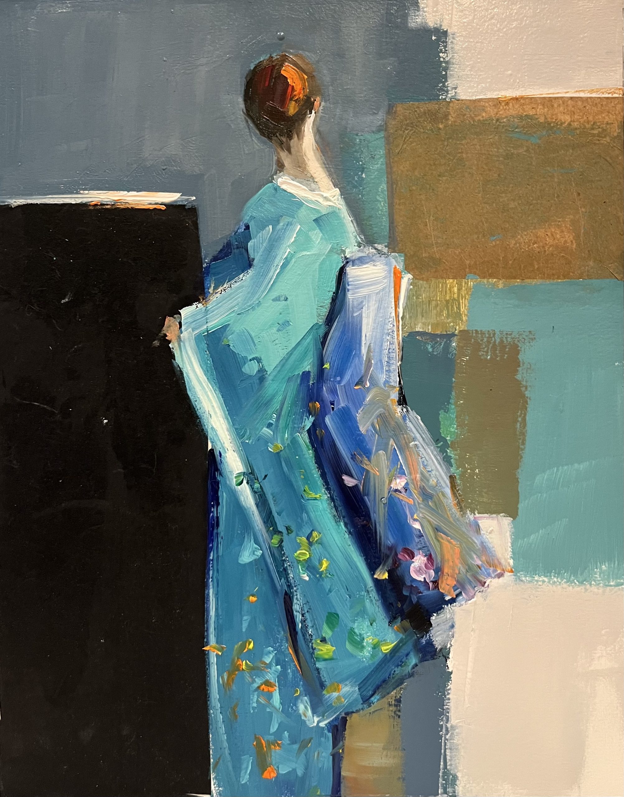 Blue Kimono, oil painting by Naomi Bautista